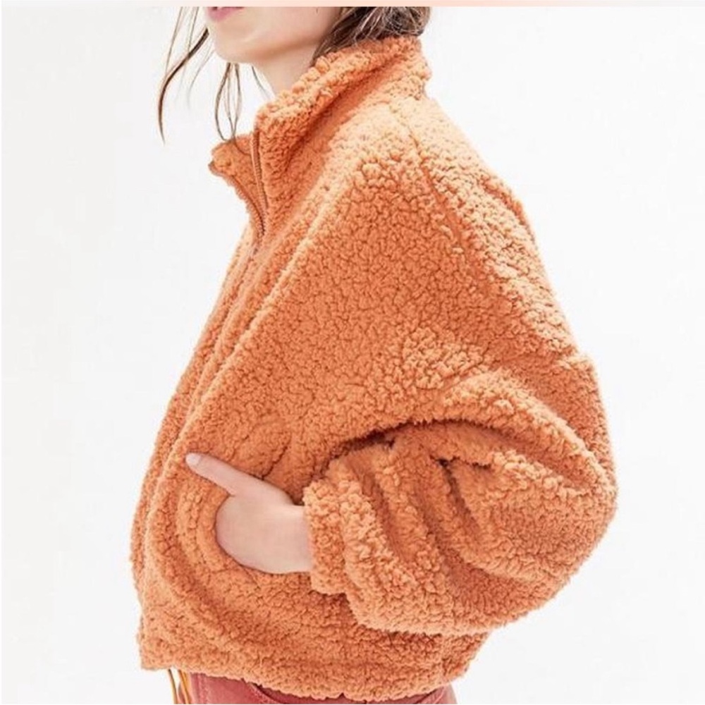 Urban Outfitters Willow Rust Orange Zip Teddy Jacket Size S Newly Dry cleaned!!